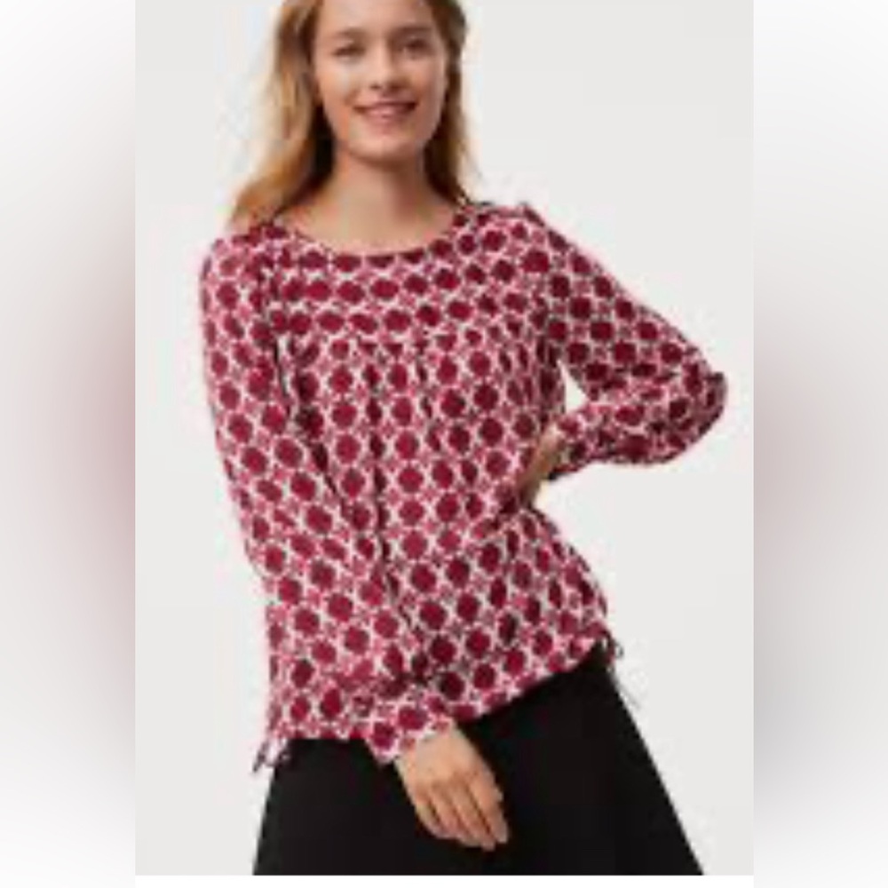 Loft petites floral tie hem blouse. Worn twice. 88.95 retail